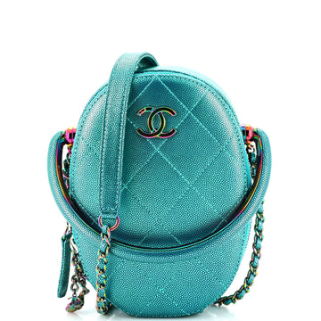 Chanel Top Handle Oval Vanity Case with Chain Quilted Iridescent Caviar with Gradient Hardware