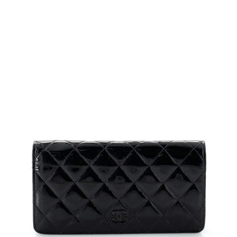Chanel L-Yen Wallet Quilted Striated Metallic Patent Long