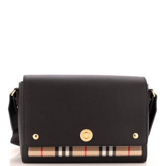 Burberry Note Crossbody Bag Leather with Vintage Check Canvas Medium