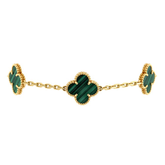 Van Cleef & Arpels Vintage Alhambra 5 Motifs Bracelet 18K Yellow Gold and Malachite
