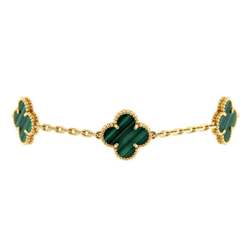 Van Cleef & Arpels Vintage Alhambra 5 Motifs Bracelet 18K Yellow Gold and Malachite