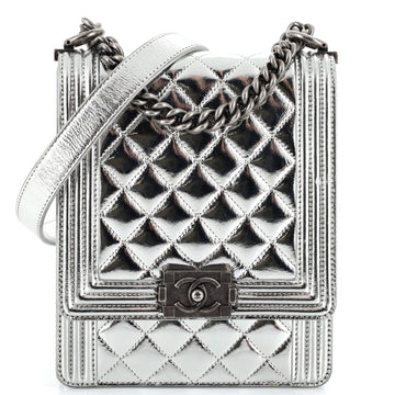 Chanel North South Boy Flap Bag Quilted Metallic Calfskin Small