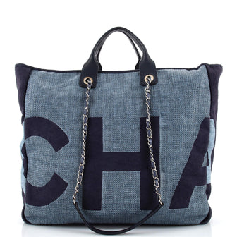 Chanel Deauville Logo Shopping Tote Printed Raffia Large