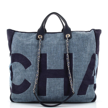 Chanel Deauville Logo Shopping Tote Printed Raffia Large