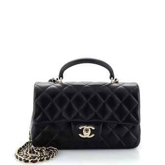 Chanel Classic Single Flap Top Handle Bag Quilted Lambskin Mini