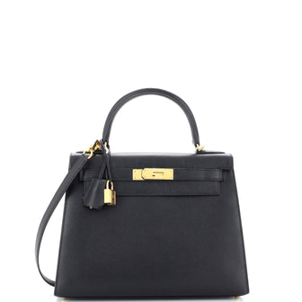 Hermes Kelly Handbag Black Epsom with Gold Hardware 28