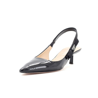 Prada Women's Bow Triangle Logo Slingback Kitten Heel Pumps Patent