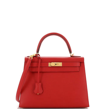 Hermes Kelly Handbag Red Epsom with Gold Hardware 28