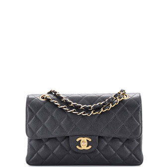 Chanel Vintage Classic Double Flap Bag Quilted Caviar Small