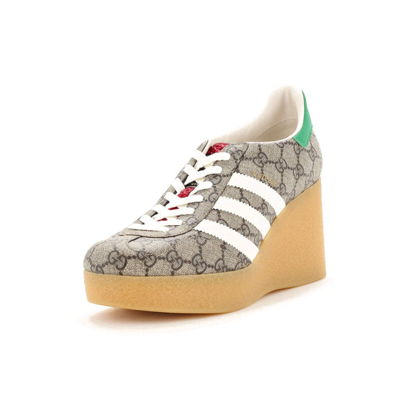 adidas gazelle silver green womens Gucci x Adidas Women's Gazelle Wedge Sneakers GG Coated Canvas with Rubber  272386
