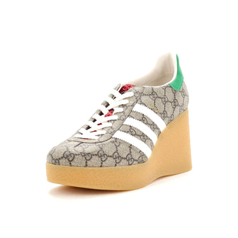 Gucci x Adidas Women's Gazelle Wedge Sneakers GG Coated Canvas with Rubber