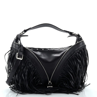 Versace Repeat Hobo Fringed Leather Large