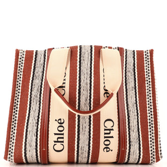 Chloe Woody Tote Striped Linen Large