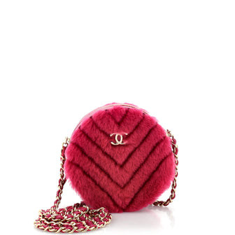 Chanel Round Clutch with Chain Chevron Shearling Mini