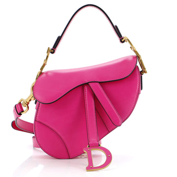 Christian Dior Saddle Handbag with Strap Leather Mini