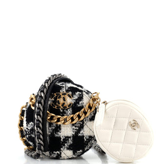 Chanel 19 Round Clutch with Chain and Coin Purse Quilted Tweed and Lambskin
