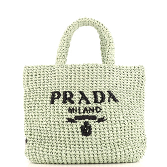 Prada Logo Tote Raffia Small