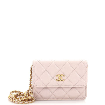 Chanel Miss Coco Strap Flap Clutch with Chain Quilted Caviar Mini