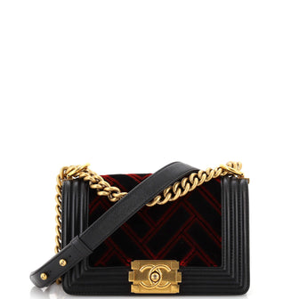 Chanel Boy Flap Bag Chevron Patchwork Velvet with Calfskin Small