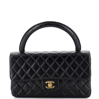 Chanel Vintage Twin Top Handle Flap Bag Quilted Lambskin Medium