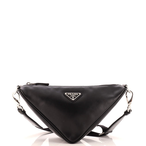 Prada Triangle Logo Zip Crossbody Bag Soft Leather Small Black