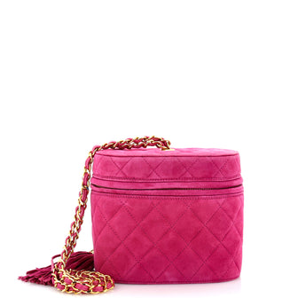 Chanel Vintage Tassel Chain Vanity Case Shoulder Bag Quilted Suede Small