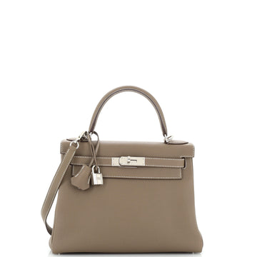 Hermes Kelly Handbag Grey Togo with Palladium Hardware 25