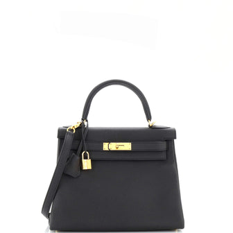 Hermes Kelly Handbag Black Togo with Gold Hardware 25