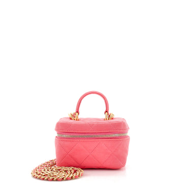 Chanel Top Handle Zip Around Vanity Case with Chain Quilted Caviar Mini