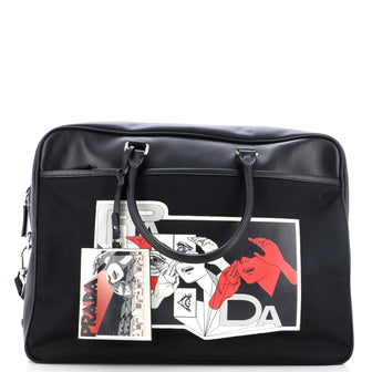 Prada Comic Briefcase Tessuto with Printed Saffiano
