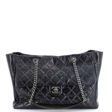 Chanel Duo Color Front Flap Shopping Tote Quilted Glazed Calfskin Large