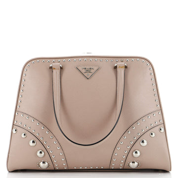 Prada Pyramid Top Handle Bag Studded Saffiano Leather Medium