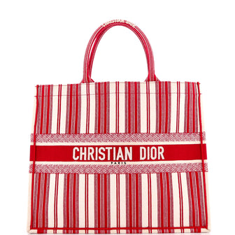 Christian Dior Book Tote Bayadere Stripe Embroidered Canvas Large