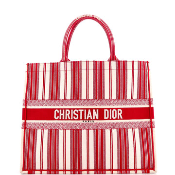Christian Dior Book Tote Bayadere Stripe Embroidered Canvas Large