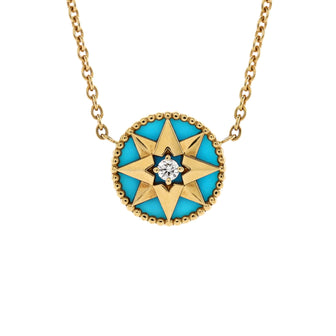 Christian Dior Rose des Vents Pendant Necklace 18K Yellow Gold with Diamond and Turquoise