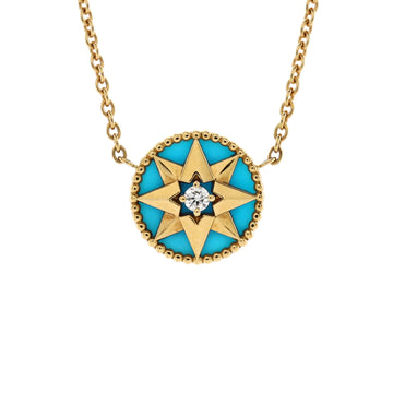 Christian Dior Rose des Vents Pendant Necklace 18K Yellow Gold with Diamond and Turquoise