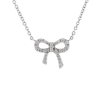 Tiffany & Co. Bow Pendant Necklace 18K White Gold and Diamonds Mini