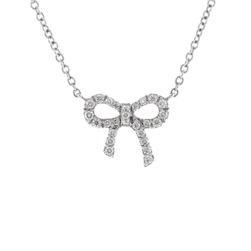 Tiffany & Co. Bow Pendant Necklace 18K White Gold and Diamonds Mini