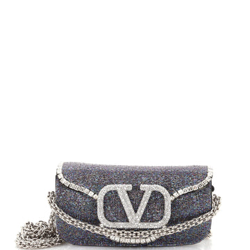 Valentino Garavani VLogo Loco Flap Shoulder Bag Embellished Leather Small