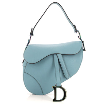 Christian Dior Saddle Handbag Leather with Iridescent Hardware Medium