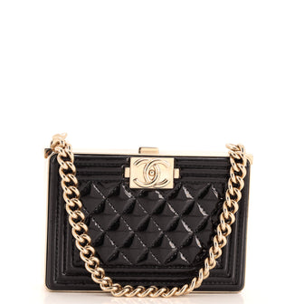 Chanel Boy Chain Box Minaudiere Quilted Patent