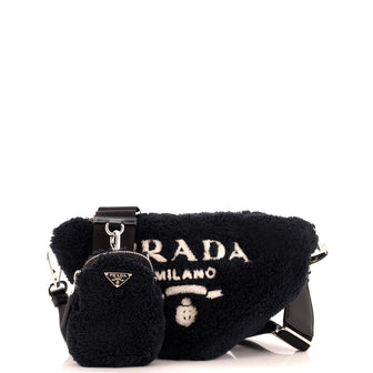 Prada Triangle Logo Zip Crossbody Bag Terry Cloth Small