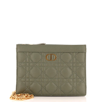 Christian Dior Caro Zipped Pouch With Chain Cannage Quilt Leather