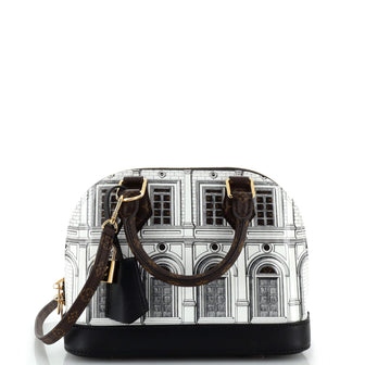 Louis Vuitton Alma Handbag Limited Edition Fornasetti Architettura Print Leather and Monogram Canvas BB