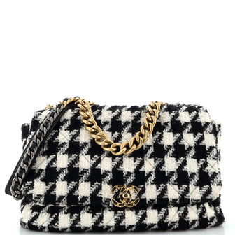 Chanel 19 Flap Bag Quilted Houndstooth Tweed and Ribbon Maxi