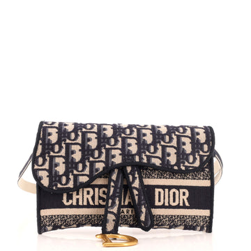 Christian Dior Saddle Slim Belt Pouch Logo Embroidered Oblique Canvas