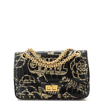 Chanel Reissue 2.55 Flap Bag Graffiti Crocodile Embossed Calfskin Mini