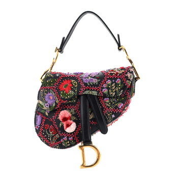 Christian Dior Saddle Handbag Embroidered Leather Mini