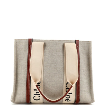 Chloe Woody Tote Canvas with Leather Medium