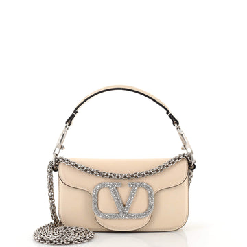 Valentino Garavani VLogo Loco Flap Shoulder Bag Leather with Crystals Small